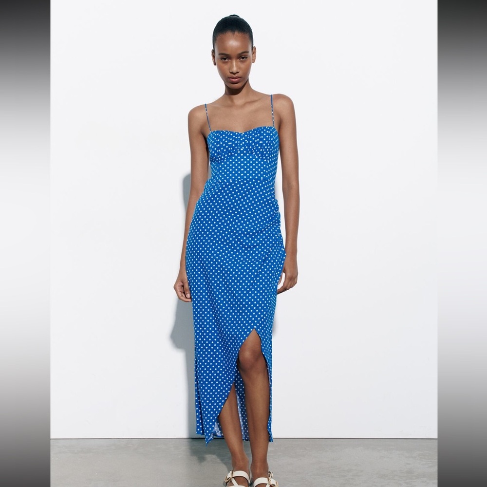 NWT Zara dotted linen blend corset dress M - Picture 1 of 5